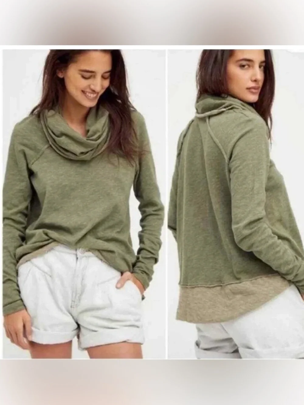 Free People Beach Cocoon Olive Green Cowl Neck Sweater